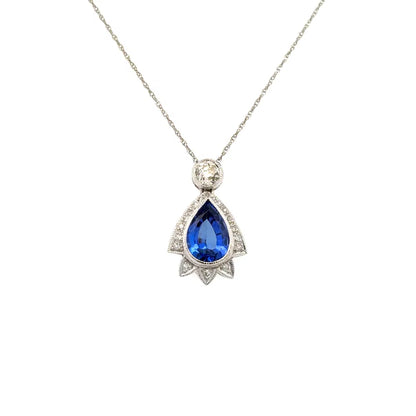 18K WG 2ct Pear Tanzanite, .35ct OEC & .17tcw Diamond Necklace 16" Regard Jewelry Austin Texas
