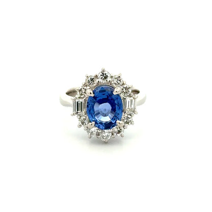 Platinum 3.03ct Oval NO HEAT Ceylon Sapphire & 1.08tcw Baguette & RBC Diamond Ring 9.3g Regard Jewelry Austin Texas