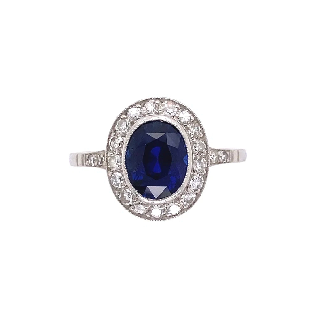 Platinum Art Deco 2.51ct Oval Sapphire GIA NO Heat, Ceylon Diamond Ring Regard Jewelry Austin Texas