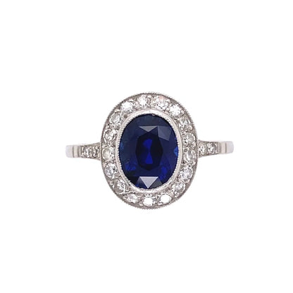 Platinum Art Deco 2.51ct Oval Sapphire GIA NO Heat, Ceylon Diamond Ring Regard Jewelry Austin Texas