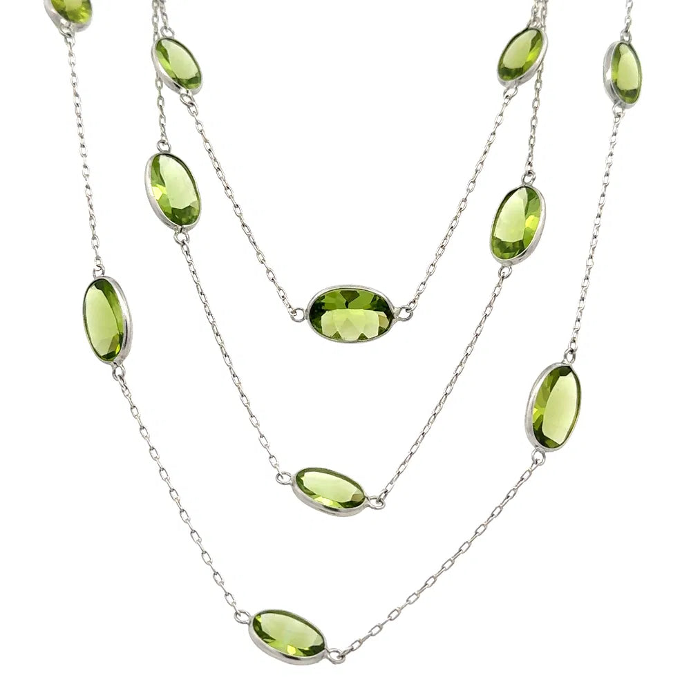 40" Platinum Oval Peridot Set In Hand Link Chain Necklace Regard Jewelry Austin Texas