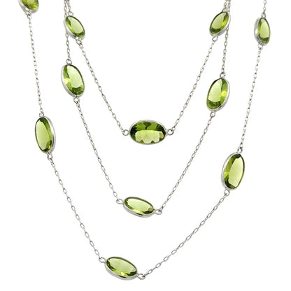 40" Platinum Oval Peridot Set In Hand Link Chain Necklace Regard Jewelry Austin Texas