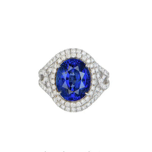 18K WG 8.10ct Oval Sapphire GIA & 1.20tcw RBC Diamond Ring Regard Jewelry Austin Texas