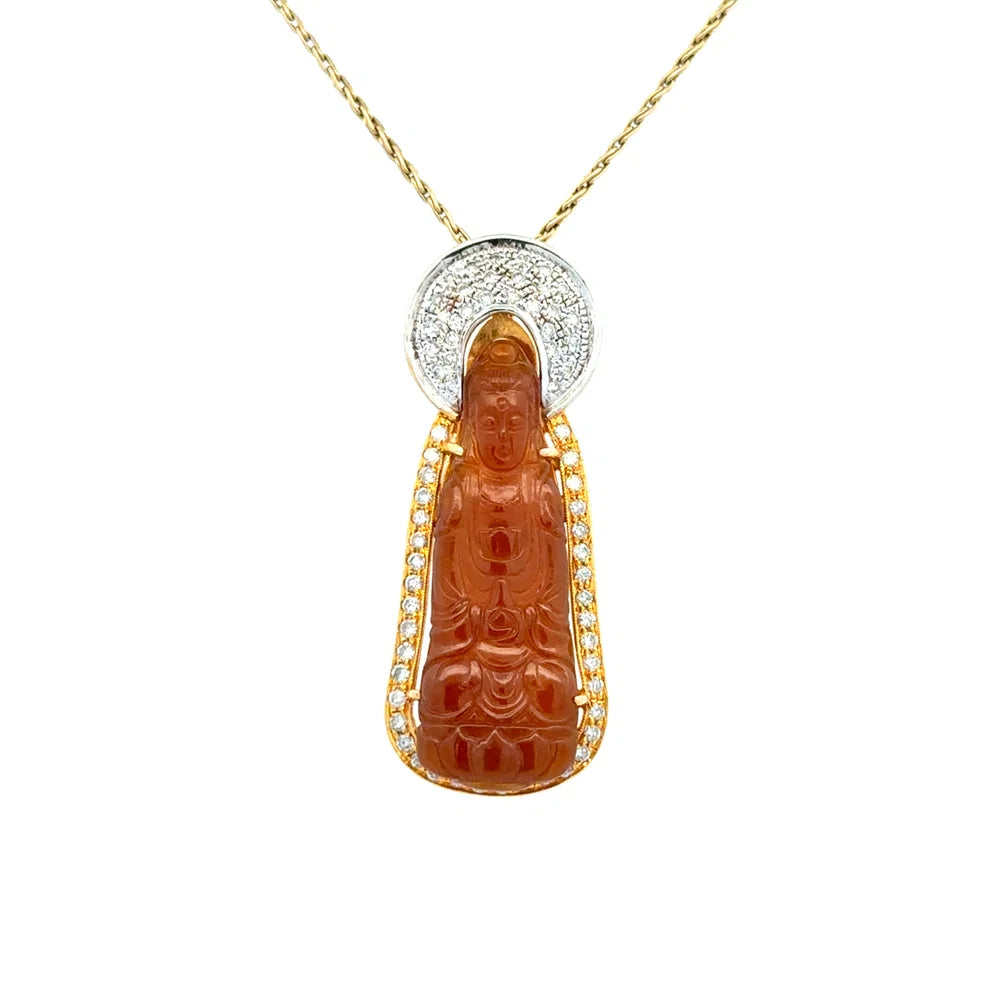 14K & 18K YG Rust Carved Jade Buddha & .50tcw Diamond Pendant Necklace 13.9g Regard Jewelry Austin Texas
