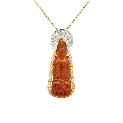 14K & 18K YG Rust Carved Jade Buddha & .50tcw Diamond Pendant Necklace 13.9g Regard Jewelry Austin Texas