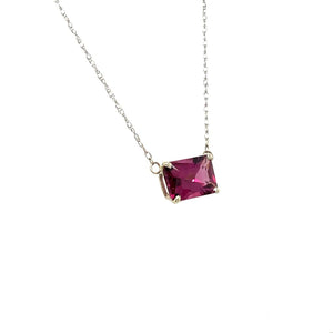 Beautiful Pink Garnet Set in Simple 14k White Gold Pendant
