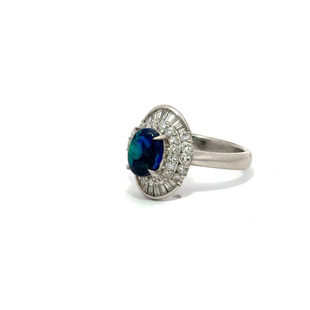 Black Opal With A Halo Of Diamonds - Ring