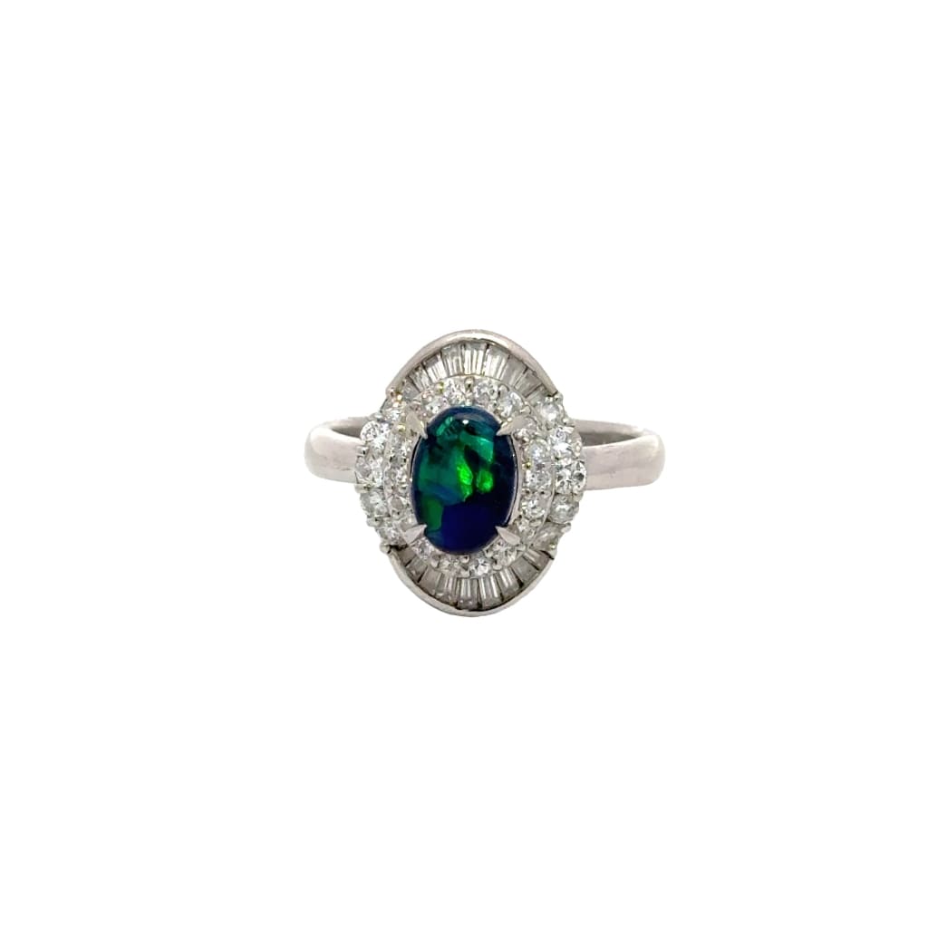Black Opal With A Halo Of Diamonds - Ring