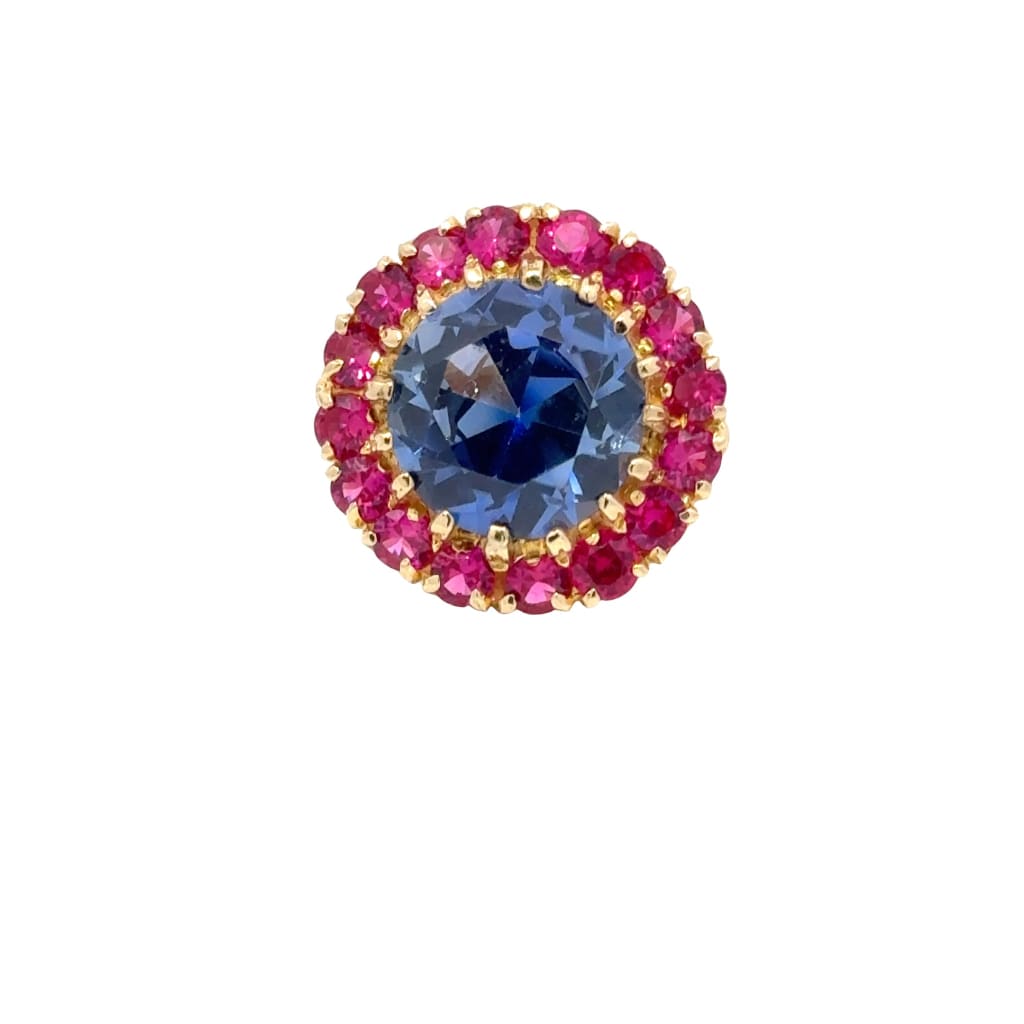 Blue And Red Gemstones On A Gold Ring - Gemstone Rings