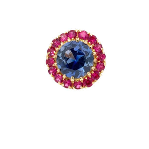 Blue And Red Gemstones On A Gold Ring - Gemstone Rings