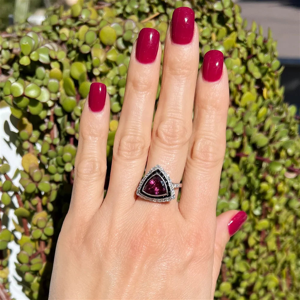 Platinum 4.17ct Trillion Red Spinel, Buff Top Onyx & .30tcw OEC Diamond Ring Regard Jewelry Austin Texas