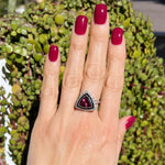 Load image into Gallery viewer, Platinum 4.17ct Trillion Red Spinel, Buff Top Onyx &amp; .30tcw OEC Diamond Ring Regard Jewelry Austin Texas
