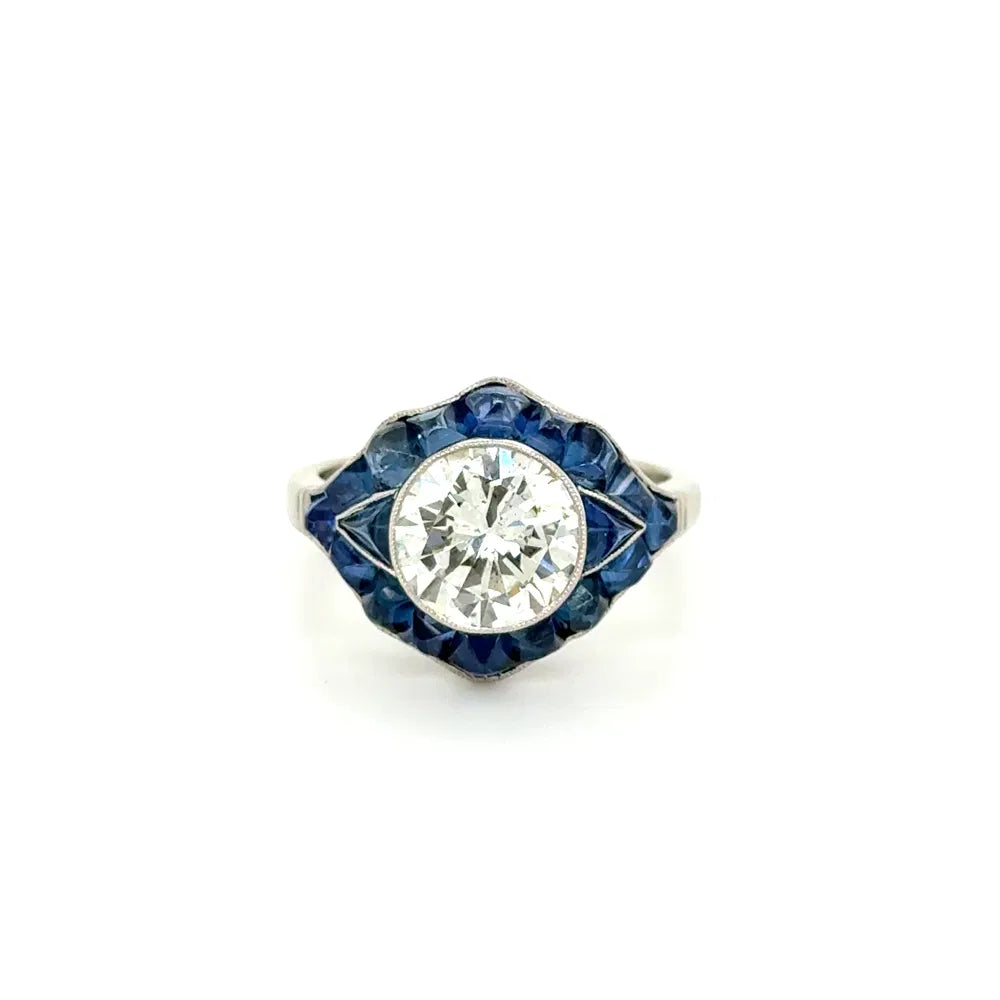 Platinum 2.61ct Transitional Diamond & 8.12tcw Buff Top Sapphire Filigree Ring Regard Jewelry Austin Texas