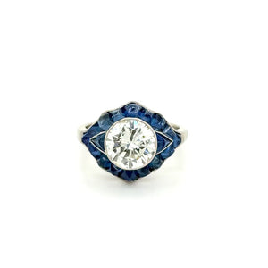 Platinum 2.61ct Transitional Diamond & 8.12tcw Buff Top Sapphire Filigree Ring Regard Jewelry Austin Texas