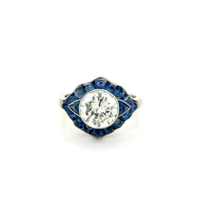 Platinum 2.61ct Transitional Diamond & 8.12tcw Buff Top Sapphire Filigree Ring Regard Jewelry Austin Texas