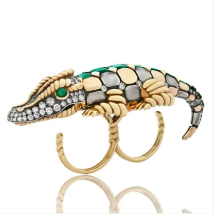 ELIE TOP Crocodile 6.53tcw Emerald GIA Minor & 2.00tcw Diamond Cuff Ring Regard Jewelry Austin Texas