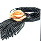 Coral Rose With Black Beads Necklace - beaded