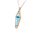 Load image into Gallery viewer, Custom Cut Blue Topaz with Diamonds Pendant with 14K Rose
