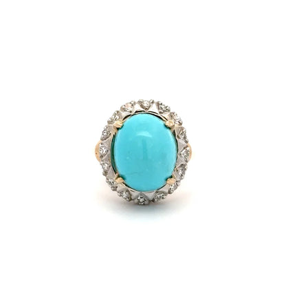 14K 2tone 7.58ct Cabochon Sleeping Beauty Turquoise & .16tcw SC Diamond Ring 6.5g Regard Jewelry Austin Texas
