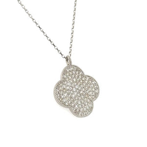 Platinum Brilliant Cut Pave Diamond Alhambra Style Pendant Necklace | Regard Jewelry Austin Jewelry