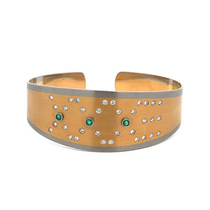 Palladium & 18K YG .80tcw RBC Diamond & .30tcw Emerald Cuff Bracelet Regard Jewelry Austin Texas