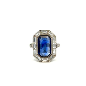 Platinum Art Deco 3.32ct Emerald Cut Sapphire GIA & 1.10tcw Baguette & OEC Diamond Ring Regard Jewelry Austin Texas