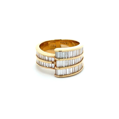 18K YG 2.73tcw Baguette Diamond Bias Ring 17.5g Regard Jewelry Austin Texas