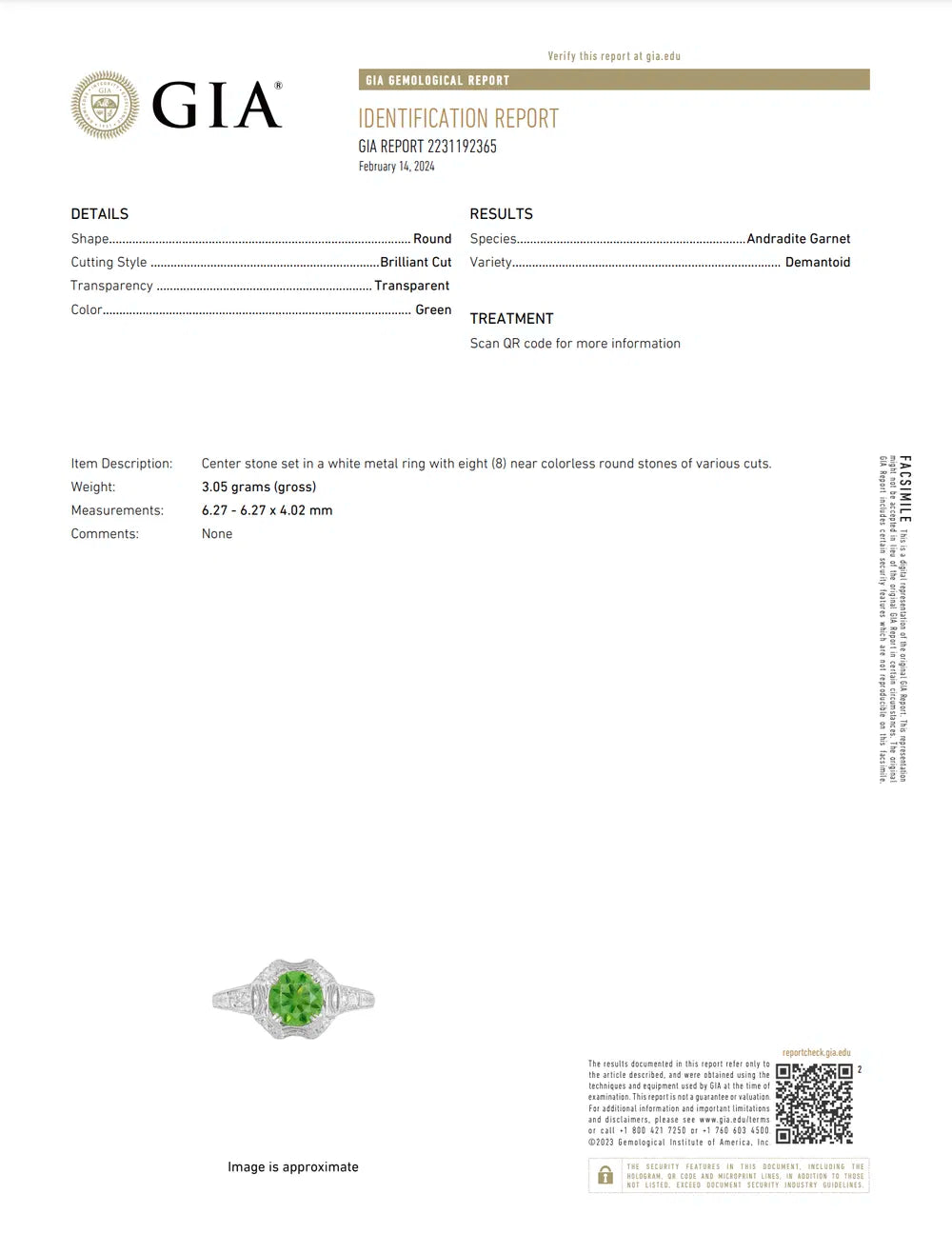 Platinum Art Deco 1.13ct Round Demantoid Garnet GIA & Diamond Ring Regard Jewelry Austin Texas