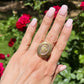 18K Yellow Gold Greek Dolphins on Rock Crystal Oval Ring Regard Jewelry Austin Texas