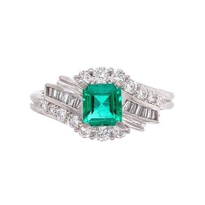 1950's Platinum .55ct Sqyare Emerald & .45tcw Diamond Ring Regard Jewelry Austin Texas