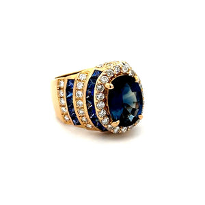 18K Yellow Gold Oval Sapphire & Diamond Ring