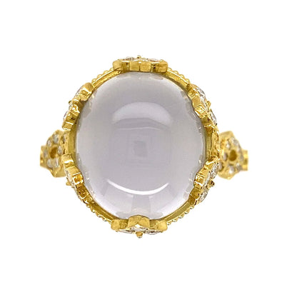 18K YG Stambolian 12ct Blue Chalcedony & .69tcw Diamond Ring 10.2g Regard Jewelry Austin Texas