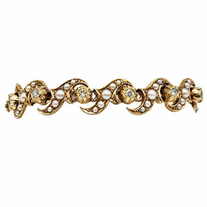14K YG Victorian Revival 1.00tcw Diamond & Seed Pearl Bracelet 26.9g Regard Jewelry Austin Texas
