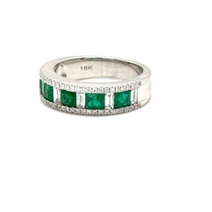 Emerald and Diamond band in 18k White Gold at Regard Jewelry