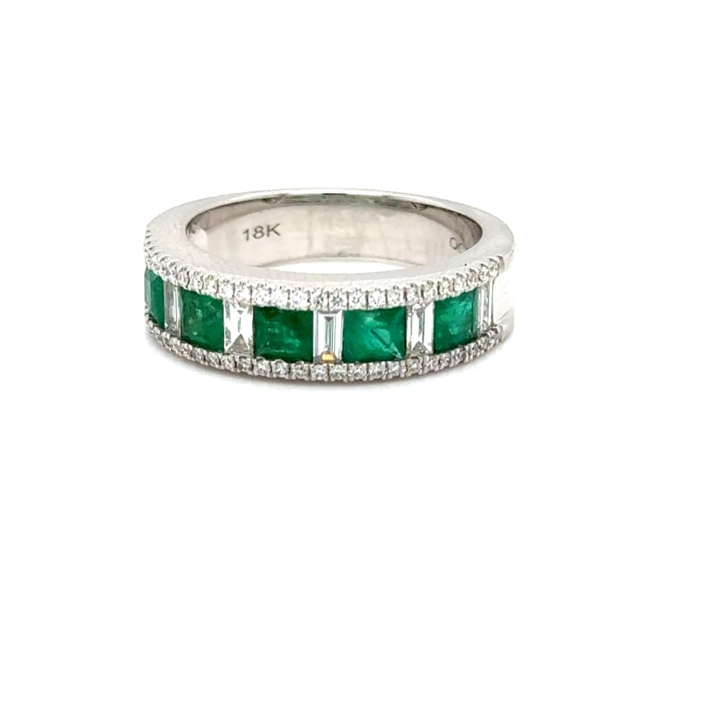 Emerald and Diamond band in 18k White Gold at Regard Jewelry