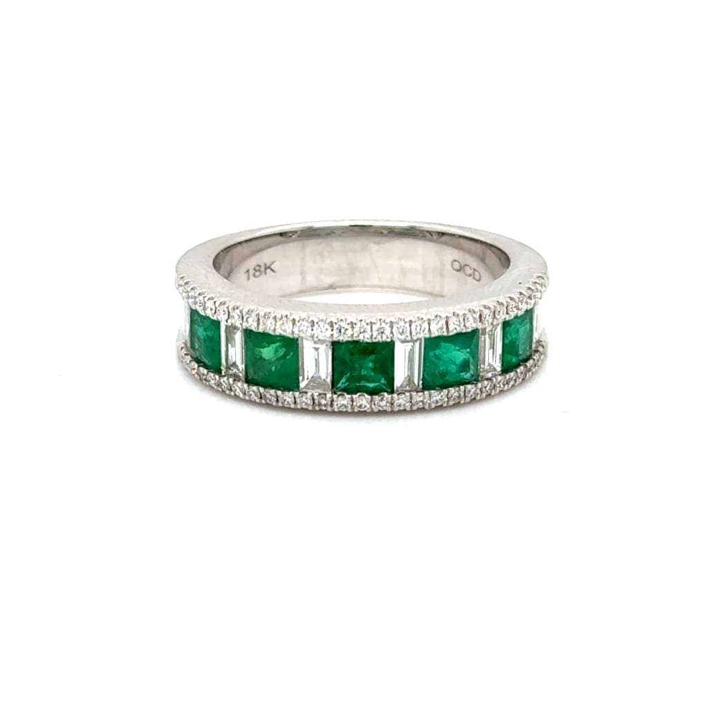 Emerald and Diamond band in 18k White Gold at Regard Jewelry