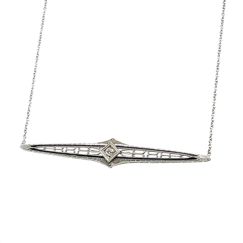 Art Deco Platinum & 15ct Gold, Diamond Drop Pendant on Chain (631S) | The  Antique Jewellery Company