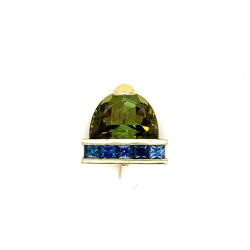 Green Tourmaline and Blue Sapphire Pin at Regard Jewelry in