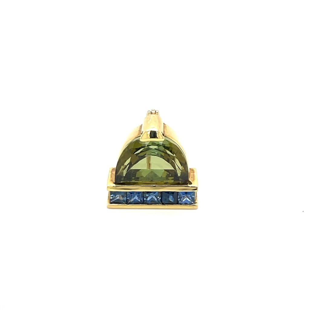 Green Tourmaline and Blue Sapphire Pin at Regard Jewelry in