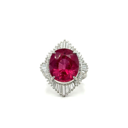 Estate Platinum Oval Rubellite Tourmaline and Diamond Ring