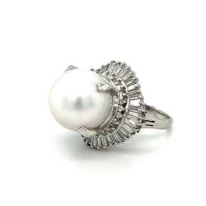 Estate Platinum South Sea Pearl and Diamond Ballerina Ring