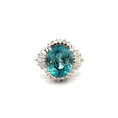 Platinum 12.36ct Oval Blue Zircon & .95tcw Baguette & RBC Diamond Ring 13.3g Regard Jewelry Austin Texas