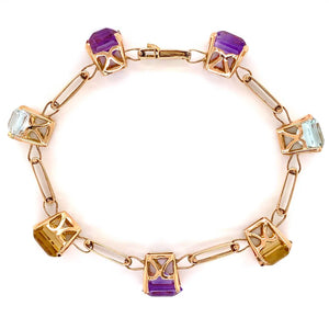 18K Yellow Gold Vintage Aquamarine, Amethyst & Citrine  Bracelet | Regard Jewelry Austin Jewelry