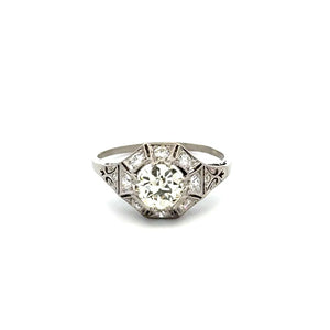 18K WG Art Deco .90ct OEC Diamond & .45tcw OEC Diamond Filigree Ring 3.6g Regard Jewelry Austin Texas