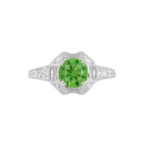 Platinum Art Deco 1.13ct Round Demantoid Garnet GIA & Diamond Ring Regard Jewelry Austin Texas