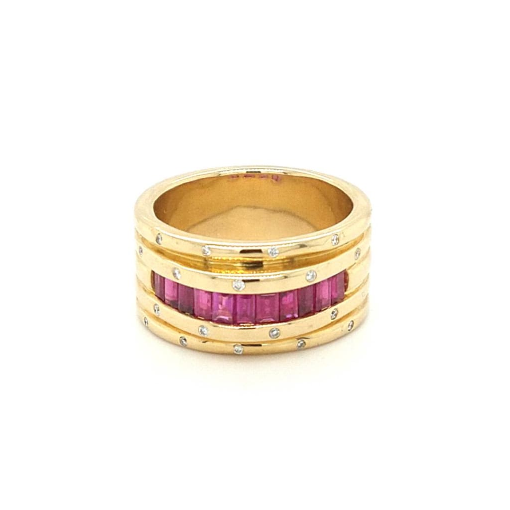 Gold Ring With Diamonds And Red Gemstones - Gemstone ring