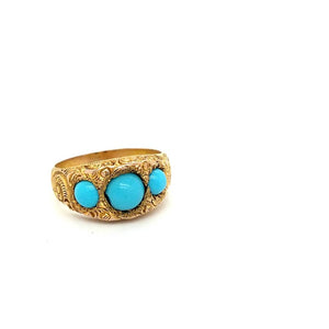 Gold Ring With Turquoise Stones - Estate Ring