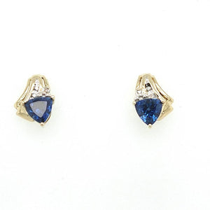 Gold With Trillion Sapphire Earrings - Earrings