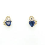Load image into Gallery viewer, Gold With Trillion Sapphire Earrings - Earrings
