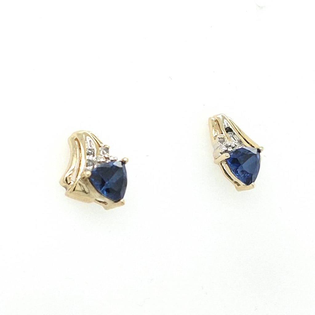 Gold With Trillion Sapphire Earrings - Earrings